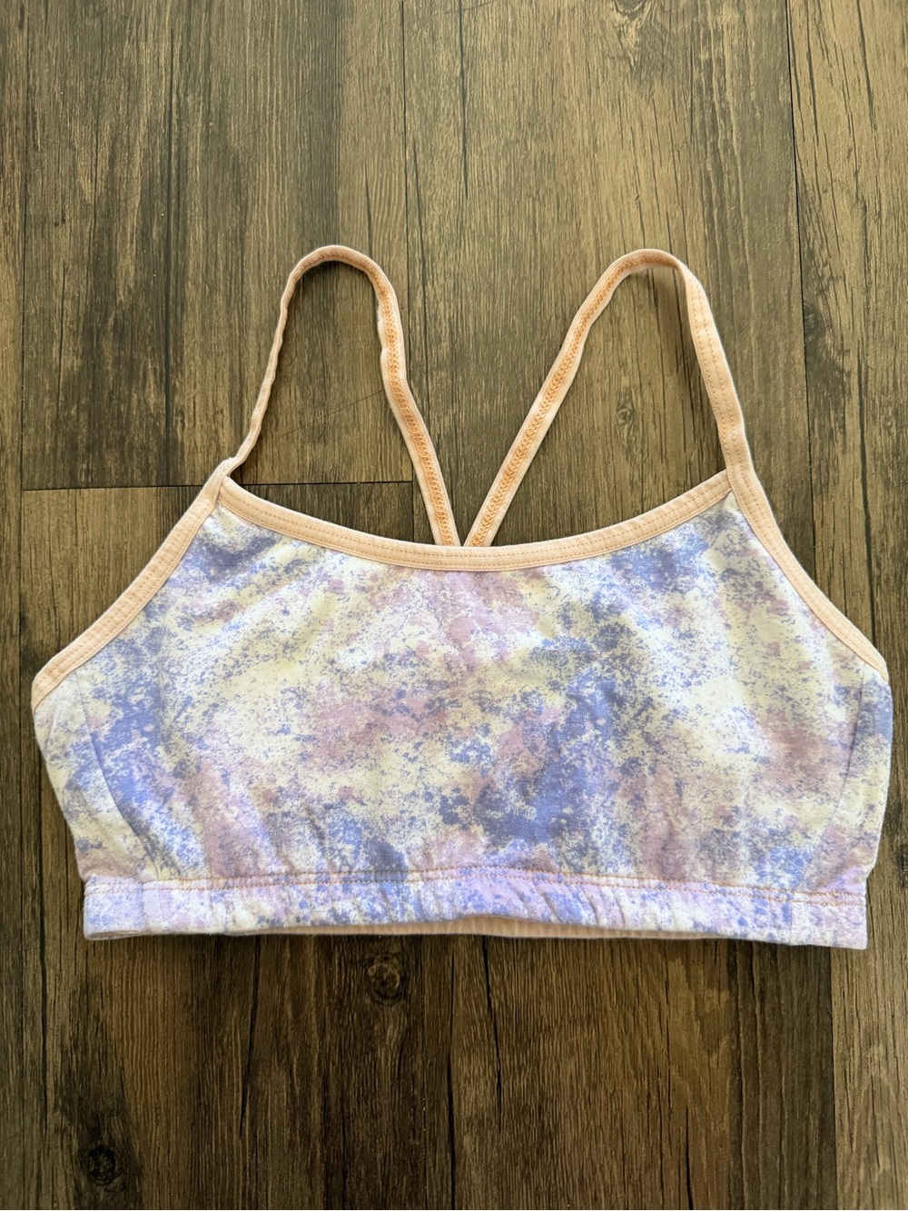 Oomla Intimates & Sleepwear Crossed Straps Cream Purple Splatter Cotton Bra S